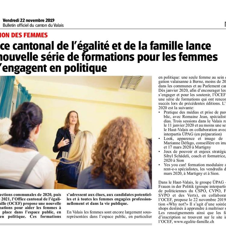 L'Office cantonal de l'égalité et de la famille lance une nouvelle série de formations pour les femmes qui s'engagent en politique
